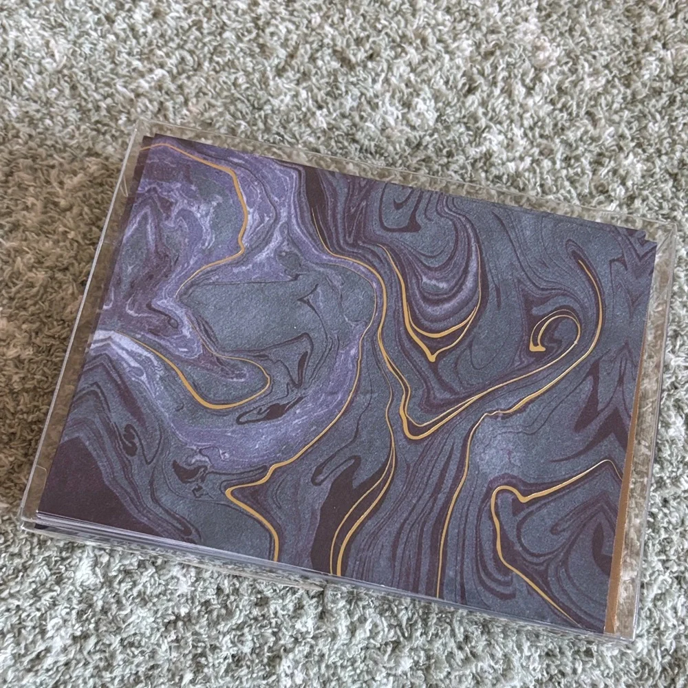 Midnight Blue and Gold Geode Marble Patterned Notecard Set of 10 NWT PS